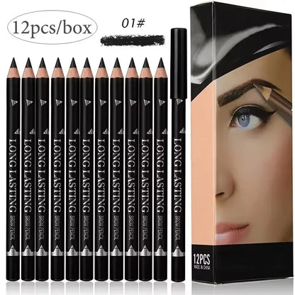 6/12Pcs Eye Brow Pencil Waterproof Professional Women Eye Makeup Pen Easy Color Natural Black Brown Cosmetic Beauty Eyebrow Tool 12Pcs-01BLACK