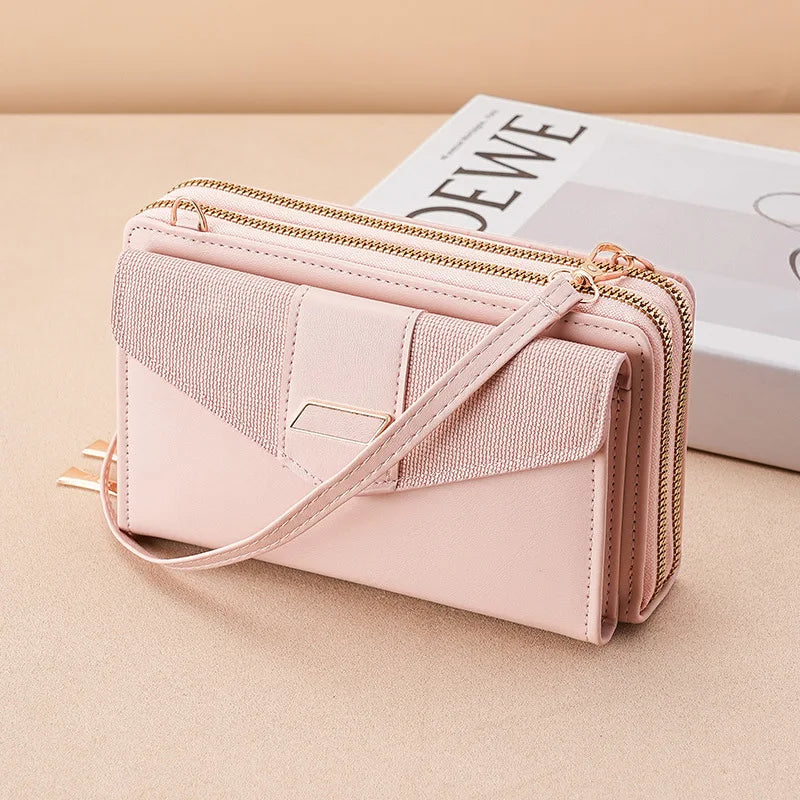 Fashion Women Luxury Leather Single Shoulder Bags Ladies Large Capacity Crossbody Mobile Phone Purse Female Messenger Wallet pink2 Mini(Max Length<20cm) CN