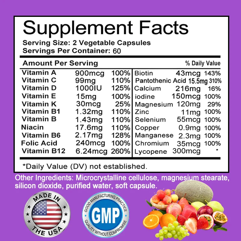 Men's Multivitamin - Supports Circulation, Muscle Growth & Immune System, Vitamin & Mineral Supplement, 120 Capsules