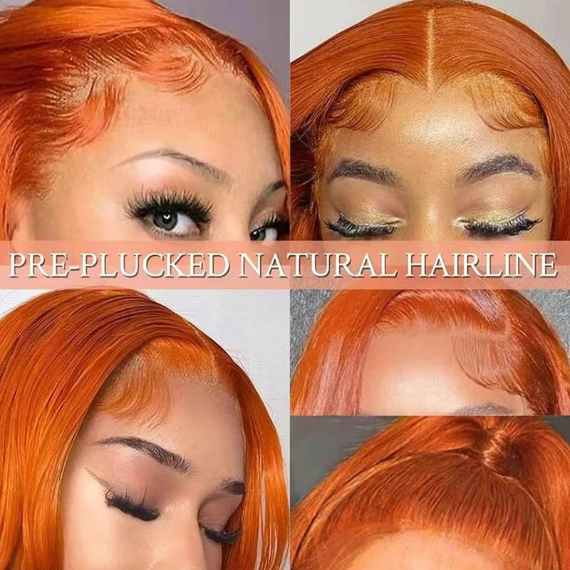 38 Inch Ginger Orange Lace Front Wigs Human Hair 13X6 180% Density Brazilian HD Transparent straight Lace Frontal Wig Human Hair Badiee Stylez