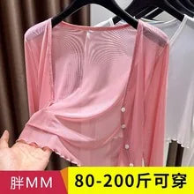 Plus Size Ice Silk Sun Protection Open Cardigan Thin Outerwear Women's Clothing for Chubby mm Short Outerwear Capelet Lace Trim