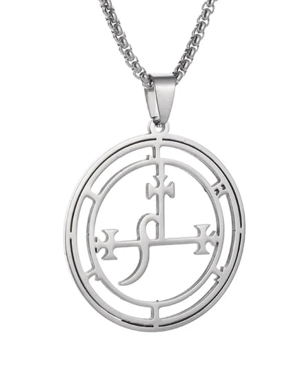 Stainless Steel Demon Seal Necklace Satan Lilith Pendant Pagan Witchcraft Magic Amulet Jewelry for Men and Women