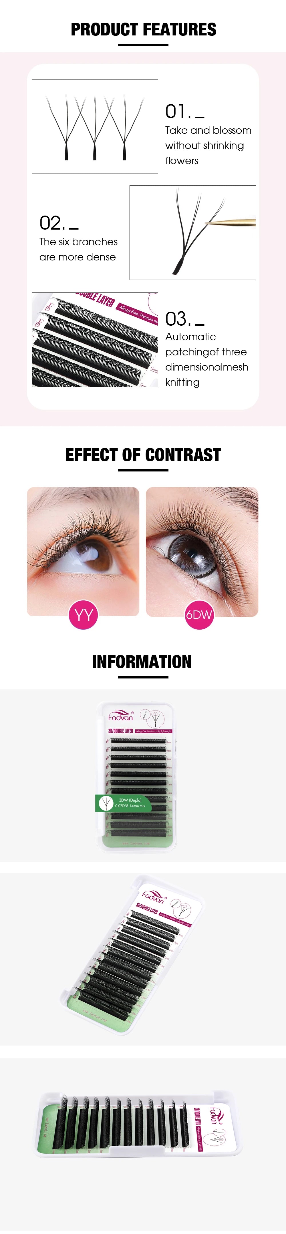 FADVAN 6D-W shaped eyelash extension (3D double tips) Automatic Flowering Premade Fans Eyelash Extensions