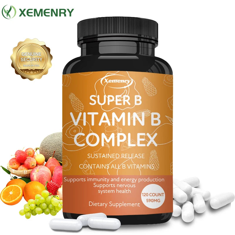Vitamin B Complex Capsules - Replenish Energy, Relieve Stress, Improve Digestion, and Enhance Immunity