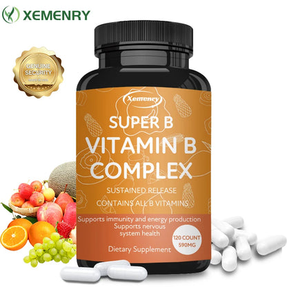 Vitamin B Complex Capsules - Replenish Energy, Relieve Stress, Improve Digestion, and Enhance Immunity