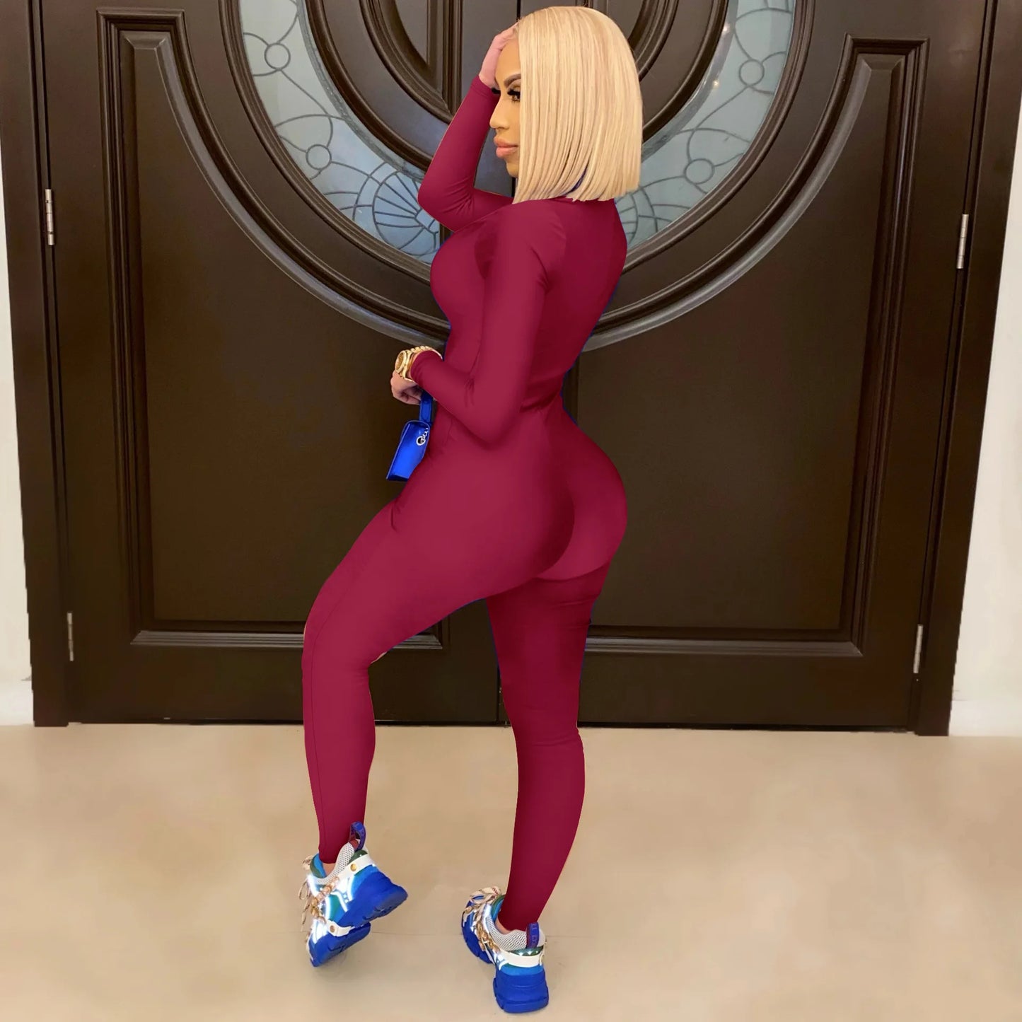 Women's Bodycon One-piece Jumpsuit Long Sleeved Big Zipper Female Casual Sport Workout Skinny Activity Wear Overalls Tops Badiee Stylez