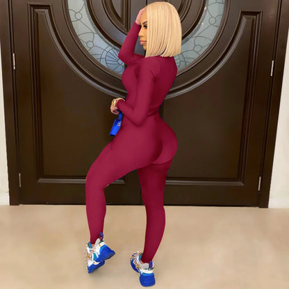 Women's Bodycon One-piece Jumpsuit Long Sleeved Big Zipper Female Casual Sport Workout Skinny Activity Wear Overalls Tops Badiee Stylez