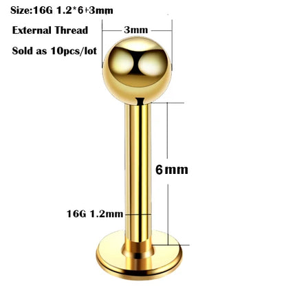 10Pcs/20Pcs/50Pcs G23 Titanium Labret Piercing Internal & External Design Lip Piercing Labret Stud Cartilage Helix Piercing Badiee Stylez