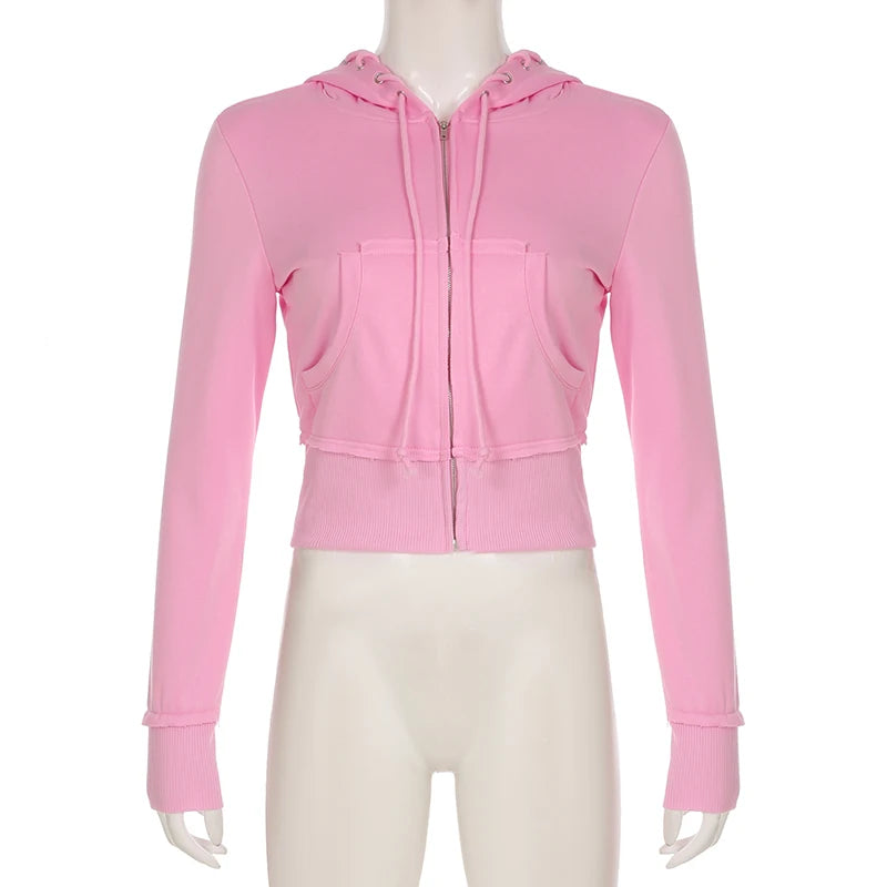 BIIKPIIK Drawstring Hooded Hoodie Suits Autumn Winter Solid Zipper Women Casual Pants Set Street Sporty Sweatshirt Two Piece Set