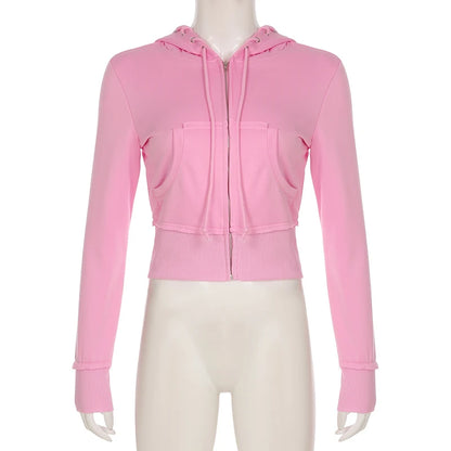 BIIKPIIK Drawstring Hooded Hoodie Suits Autumn Winter Solid Zipper Women Casual Pants Set Street Sporty Sweatshirt Two Piece Set