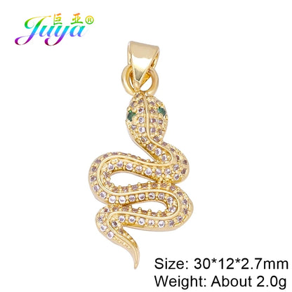 Juya Handmade Luxury Rainbow Zirconia 18K Gold Plated Decoration Snake Charms For DIY Fashion Talisman Jewelry Making Supplies Gold 2 CHINA
