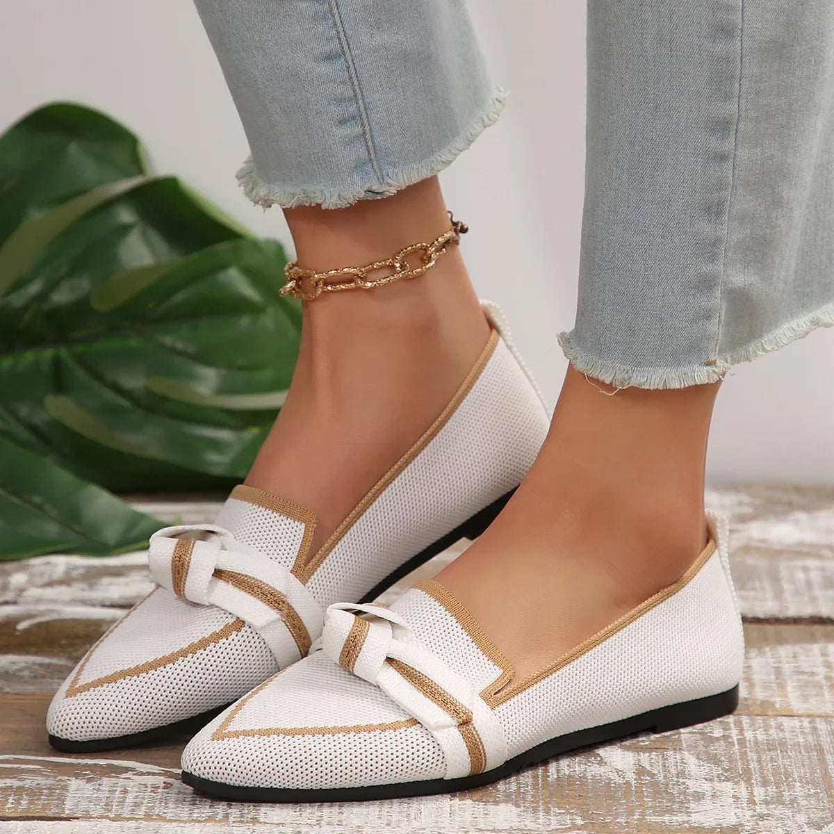 Women Flat Woven Breathable Shoes Female Spring Flats Pointed Toe Slip-on Single Shoes Woman Fashion Casual Bow Low Heel Loafers