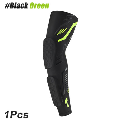 Anti-collision Arm Sleeve Protective Compression with Elbow Honeycomb Pad for Youth & Adult Sport Basketball Football Volleyball Black Green-1Pcs
