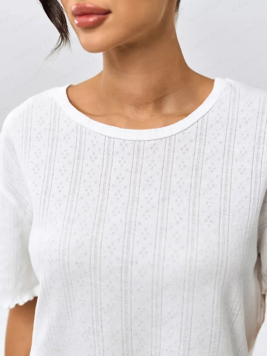 SURI Women's Pajamas Set Summer Short Sleepwear 2 Piece Set For Women Casual Home Round Neck Suit Breathable Knitted Fabric