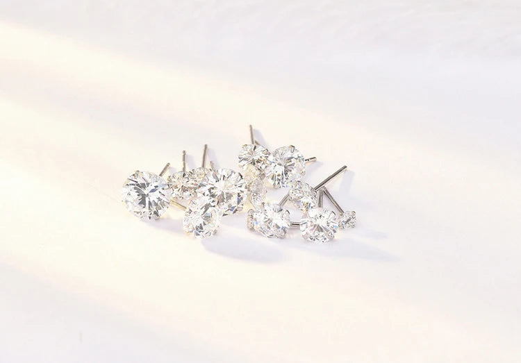Crystal Zircon Real 925 Sterling Silver Earrings Channel Cubic Zirconia Silver Stud Earrings for Women Sterling Silver Jewelry
