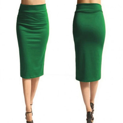 Women Skirt Bodycon Skirt Office Female Slim Knee Length High Waist Stretch Sexy Pencil Skirts Jupe Femme green
