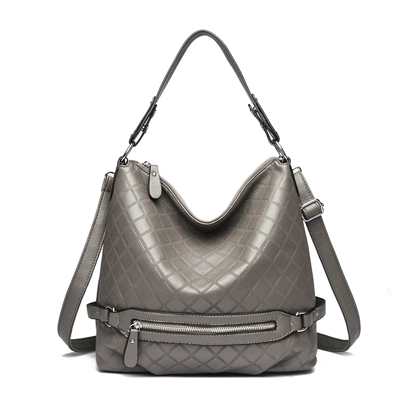 Genuine Brand High Quality Leather Casual Tote Luxury Handbags Women Bags Designer Shoulder Underarm Bags for Women Bucket Sac Gray