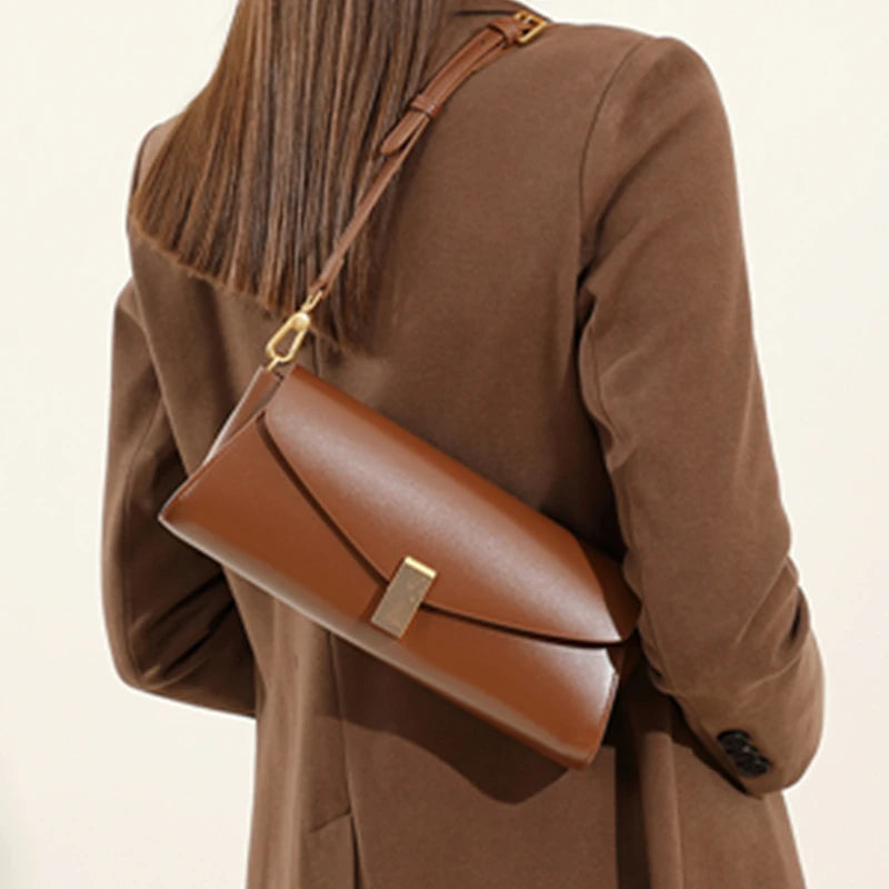 Toptrends Genuine Leather Underarm Shoulder Bags For Women 2025 Luxury Designer Crossbody Purses Envelope Flap Ladies Handbags