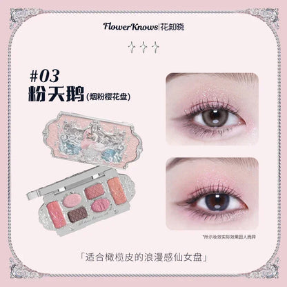 Flower Knows Moonlight Mermaid Eyeshadow Palette 8-Color Matte Shimmer Glitter Eye Makeup Cosmetics Women Beauty Eye Shadow swan pink CHINA