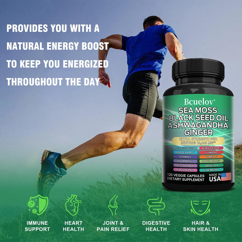 Black Cumin Seed Oil Vitamin C Mineral Supplement, Ashwagandha, 19445 mg, Supports Thyroid Health, Immune System, 120 Capsules