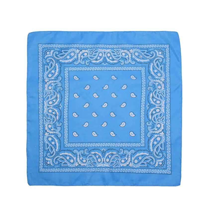 Fashion Hip Hop Bandana Kerchief Unisex Black Hair Band Neck Scarf Headwear Wrist Wraps Head Square Scarves Print Handkerchief SKY BLUE 55CM-55CM