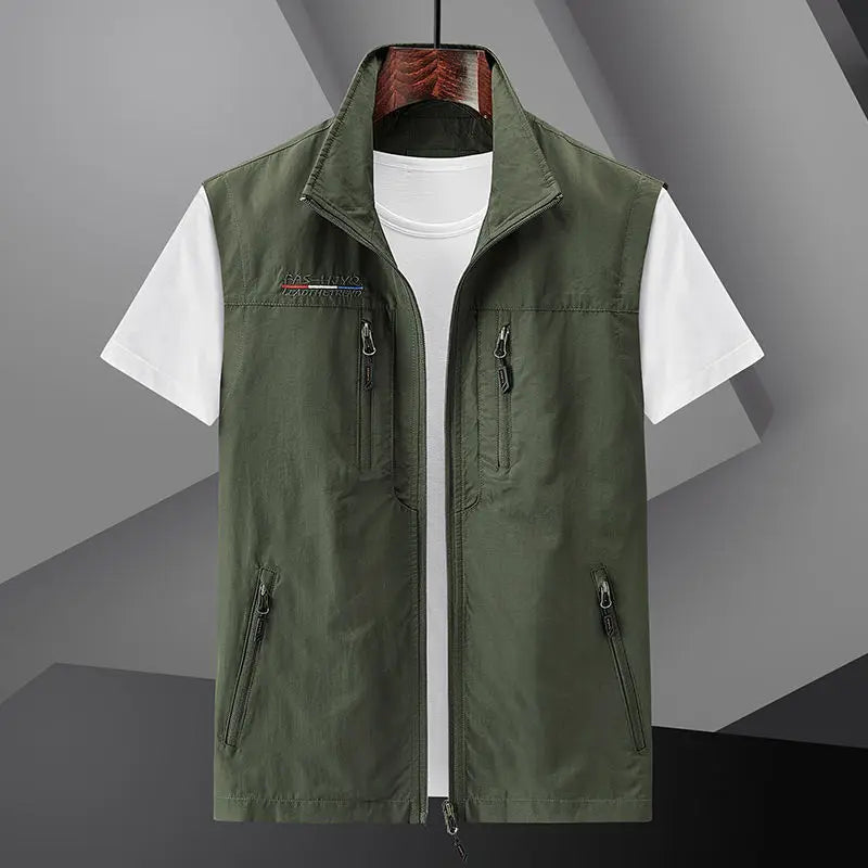 Men's Summer vest 2024 Thin Style Multi Pocket Waterproof Durable Large Size Casual Outdoor Travel Vest Men's Sleeveless Jacket