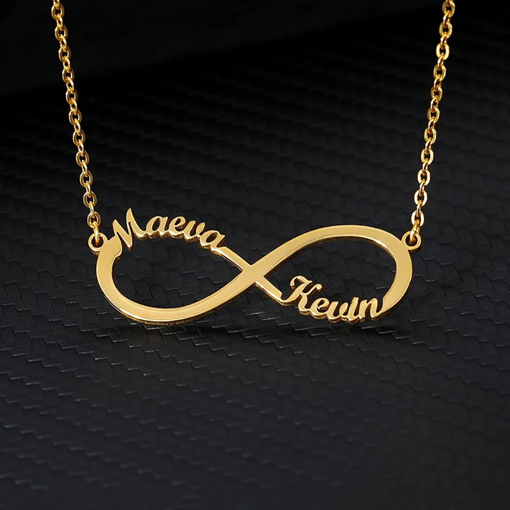 Custom Double Heart Two Names Infinity Necklaces For Women Stainless Steel Customized Necklace Pendant Personalized Jewelry Gift Badiee Stylez