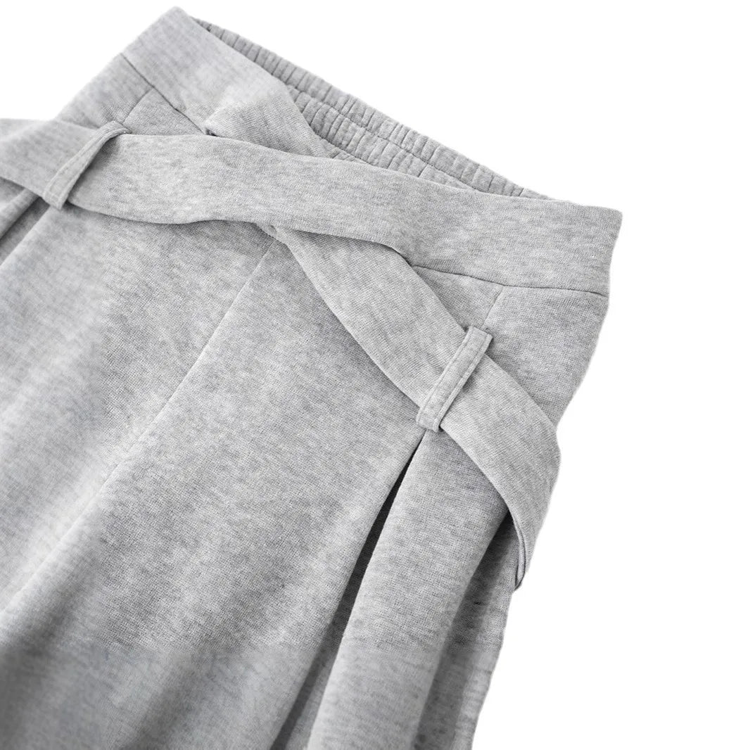 Women Plus Size Two Piece Set Daily Grey Casual Round Neck Casual High Street Waistcoat Pocket Pull-On Waist Two Piece Pant Sets