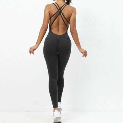 Pad Cross Back Women 2025 Fitness Gym One Piece Jumpsuit Leggings Workout Pant Female Shorts Active Wear Sport Outfit Suit XP116 Badiee Stylez