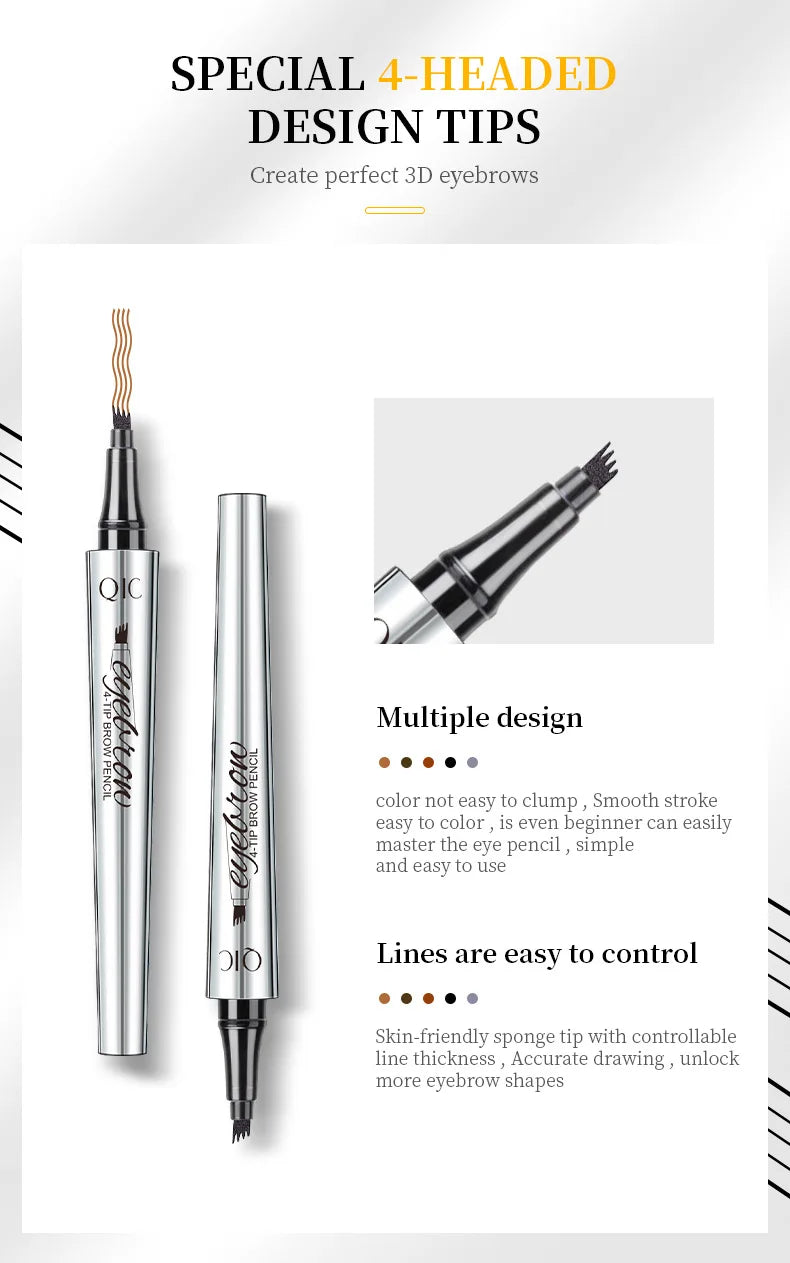 Four-Jaw Ultra-Fine Liquid Eyebrow Pencil 3D Waterproof Tip Tattoo Cosmetic Long Lasting Natural Dark Brown Liquid Eye Brow Pen