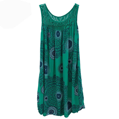 Women's clothing summer sleeveless camisole dress lace print sleeveless large swing loose sexy dress long skirt plus size green