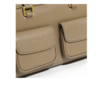 Burminsa Cowhide Genuine Leather Underarm Shoulder Bags For Women 2025 Luxury Designer Korean Bowling Tote Work Ladies Handbags