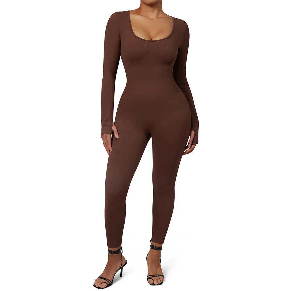 Long Sleeve Jumpsuit Women Bodycon One-piece Outfit Jumpsuit Square Neck Casual Streetwear Rompers Overalls playsuits Bodysuit Badiee Stylez