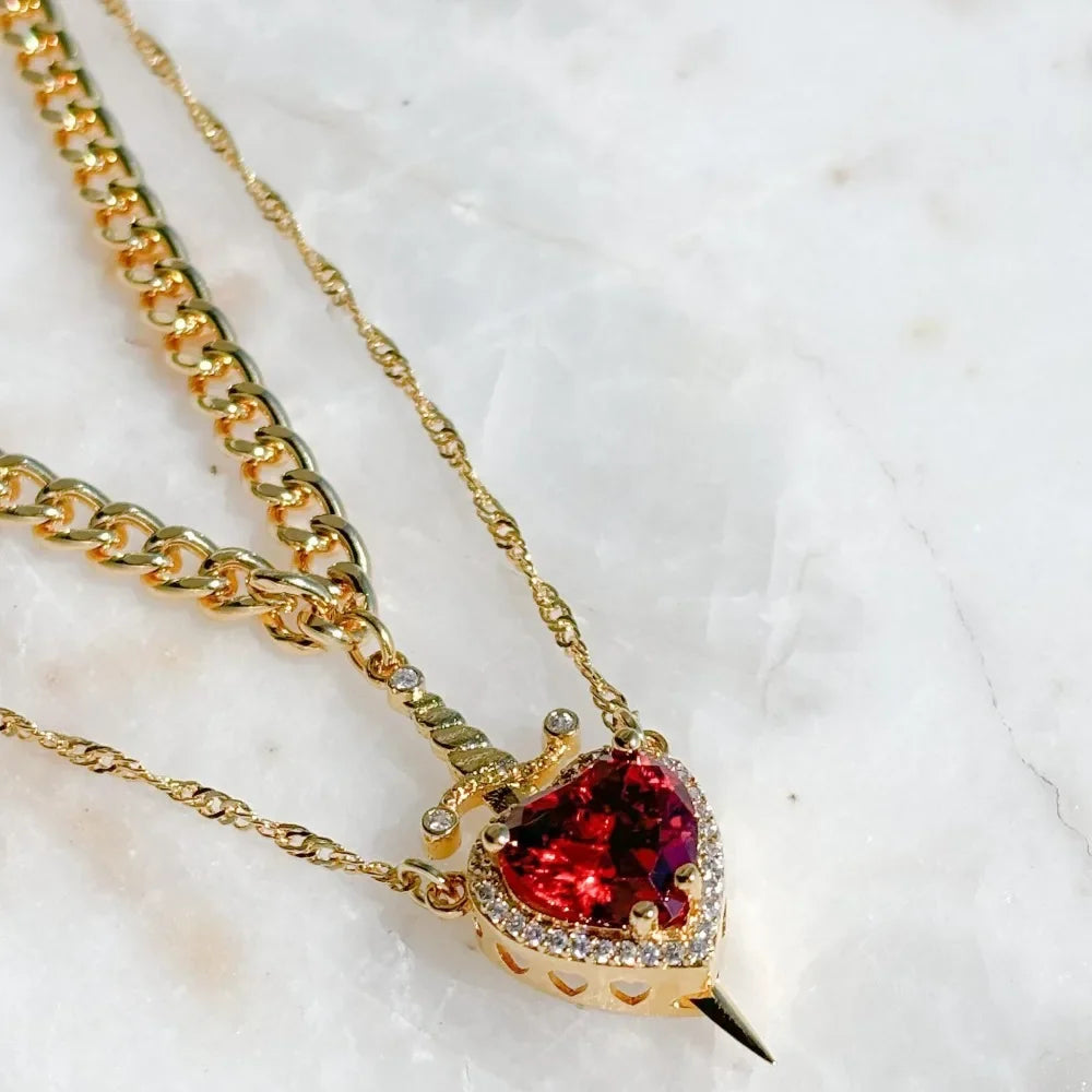 Heart and Sword Necklace Couple Necklaces Zircon Crystal Ring Bracelet Necklace Jewelry Set for Romantic Valentine's Day Gifts Badiee Stylez