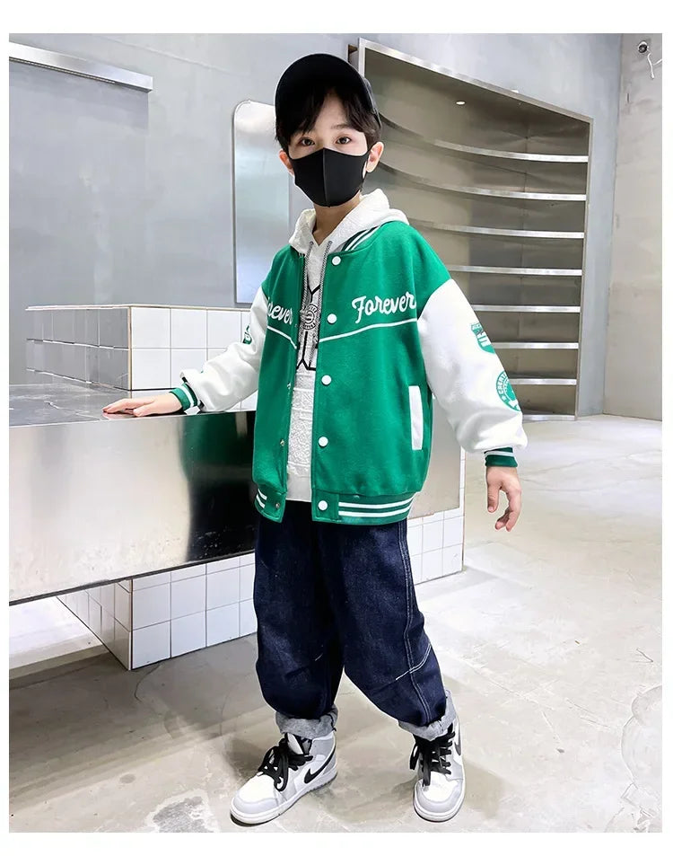 Fashion Spring Autumn Long Sleeve Outwear Teenager Kids Letter Printed Coat Sport Children Clothing 3 8 10 12 Years Old