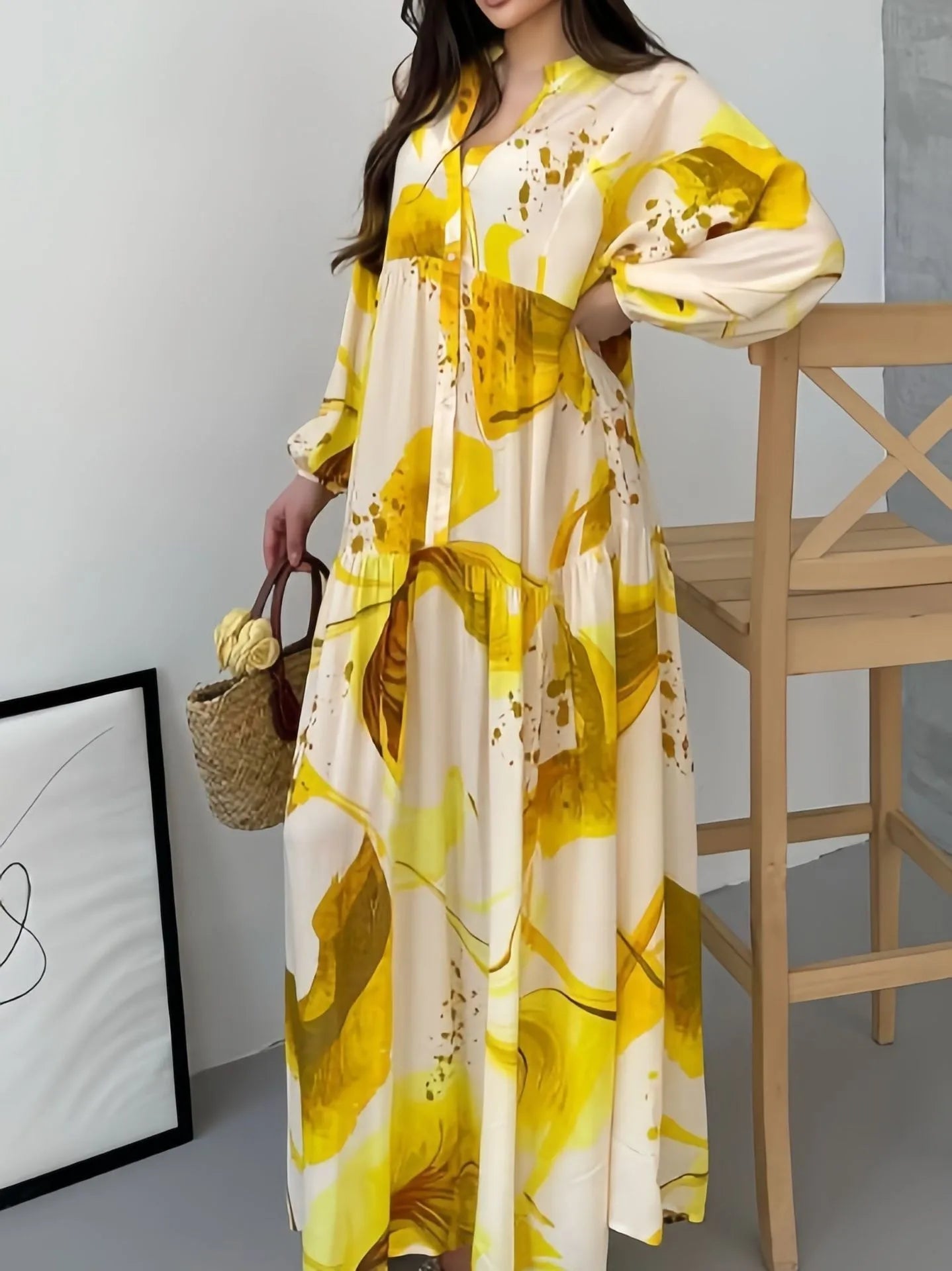 Printed Loose Long Shirt Women's Long-sleeved Dresses Spring Autumn New Fashion Spliced elegant Female Casual Robe Dresse 2025 Badiee Stylez