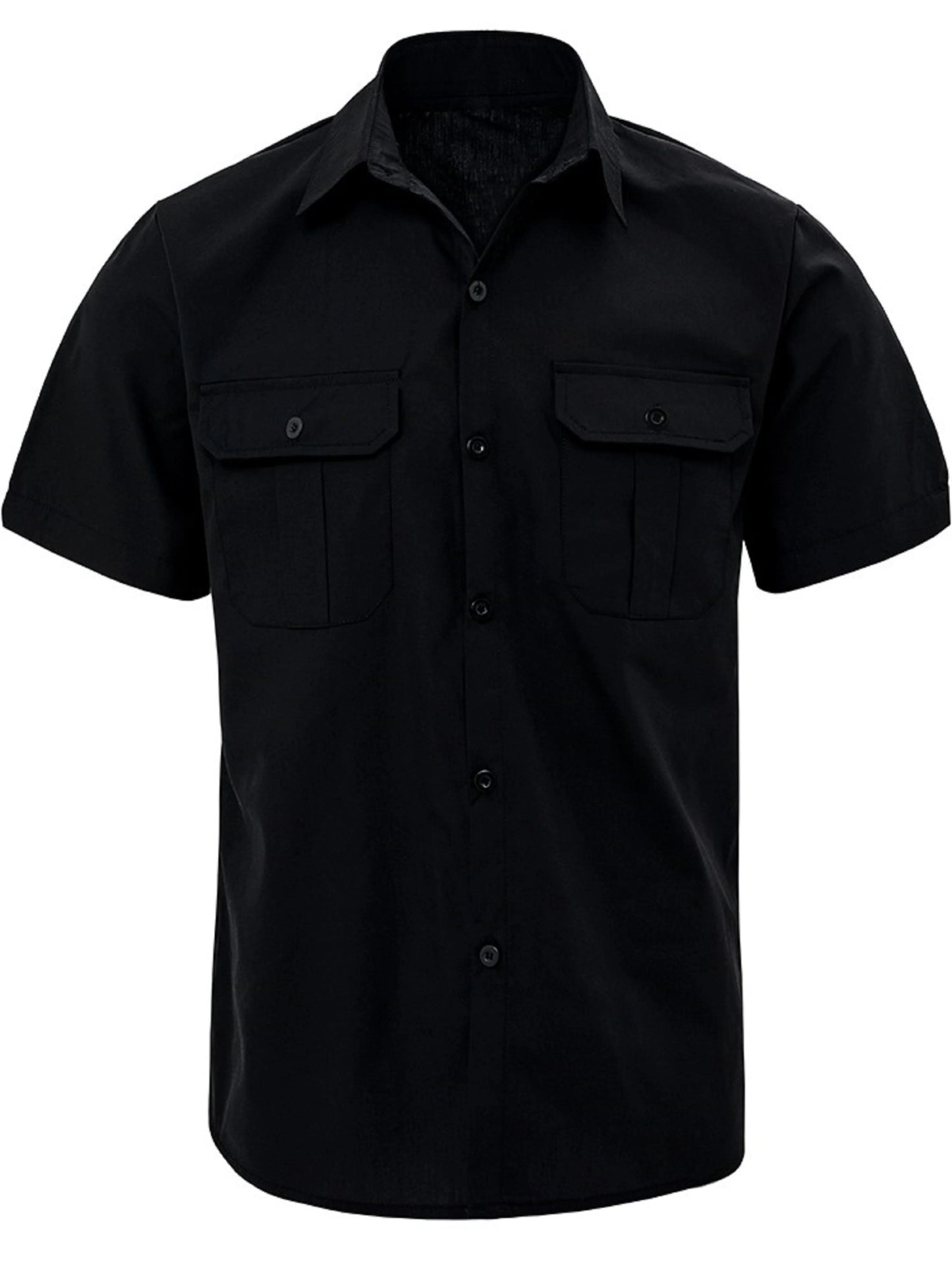 Men's Summer Lapel Solid Short Sleeve Shirt with Two Pockets Casual Button Comfort Cardigan M13-black