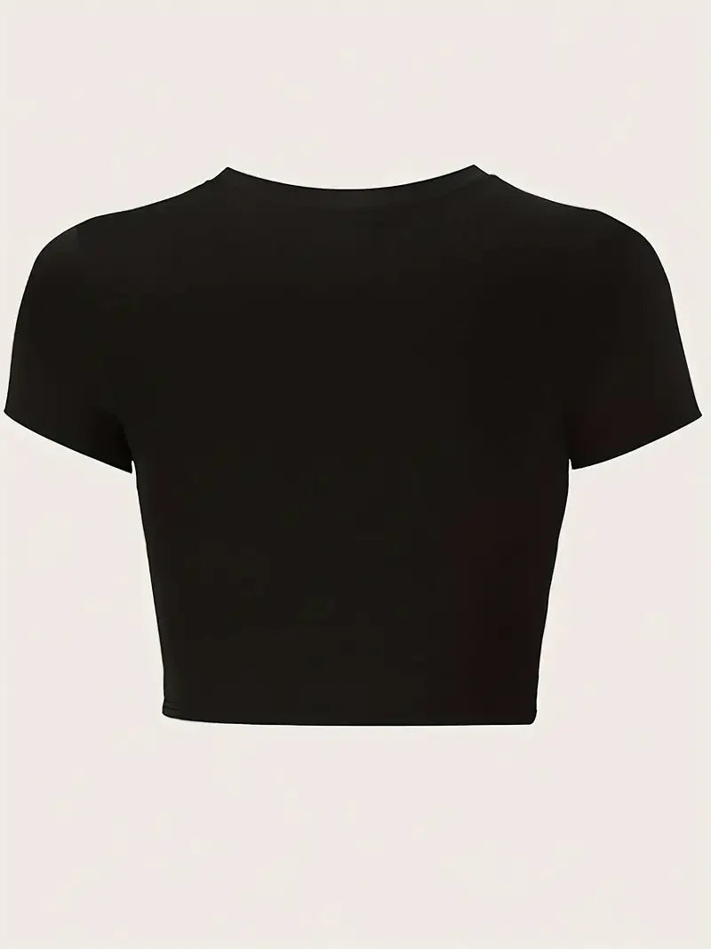 Cropped I Love My Husband Print Crew Neck T-shirt Y2K Short Sleeve Crop Top for Spring Summer Women's Clothing Badiee Stylez