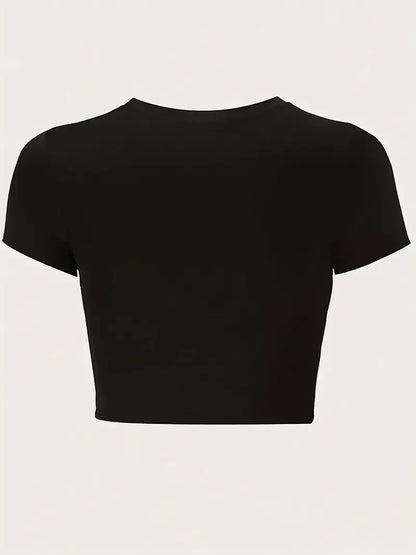 Cropped I Love My Husband Print Crew Neck T-shirt Y2K Short Sleeve Crop Top for Spring Summer Women's Clothing