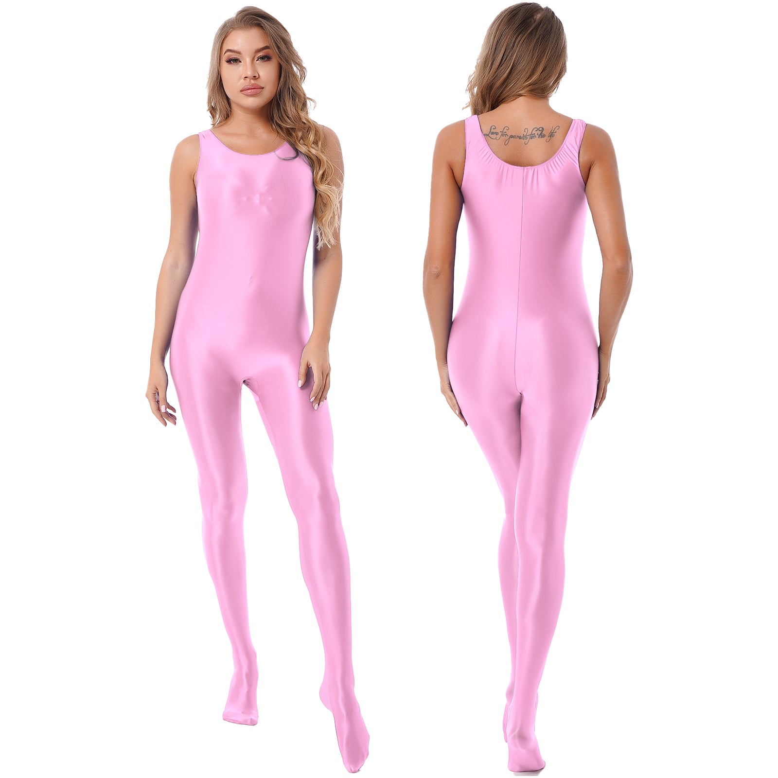 Women Glossy Stretchy Jumpsuit Pantyhose Bodysuit Solid Color Sleeveless Bodystocking Club Rave Pole Dancing Costume Clubwear