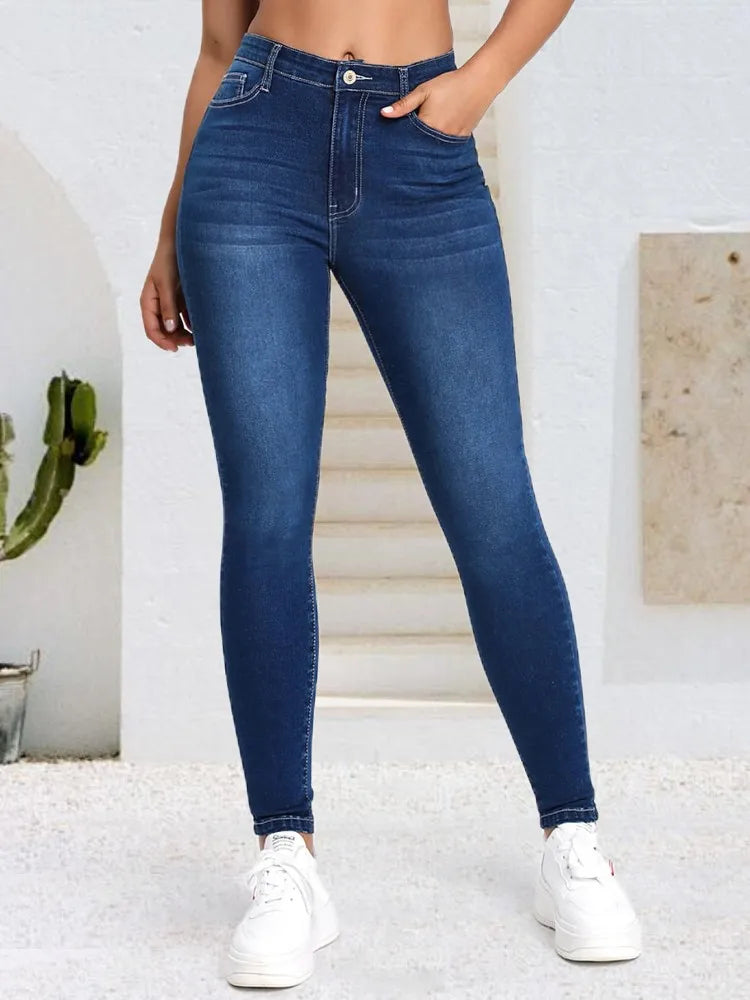 Blue fashionable cat whisker elastic tight fitting small leg jeans