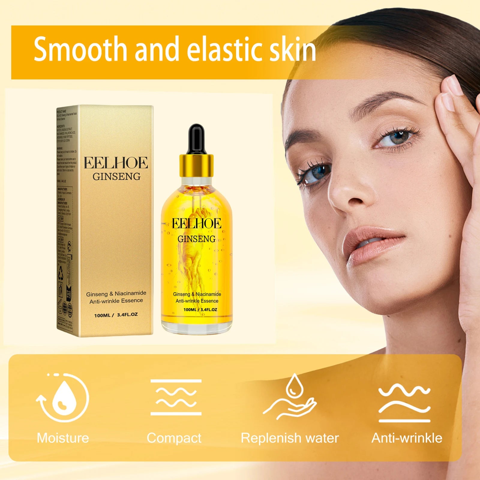 EELHOE Ginseng Essence for Skin Tightening Rejuvenate the Face Moisturing Nourishing Nicotinamide Hyaluronic Acid Facial Serum