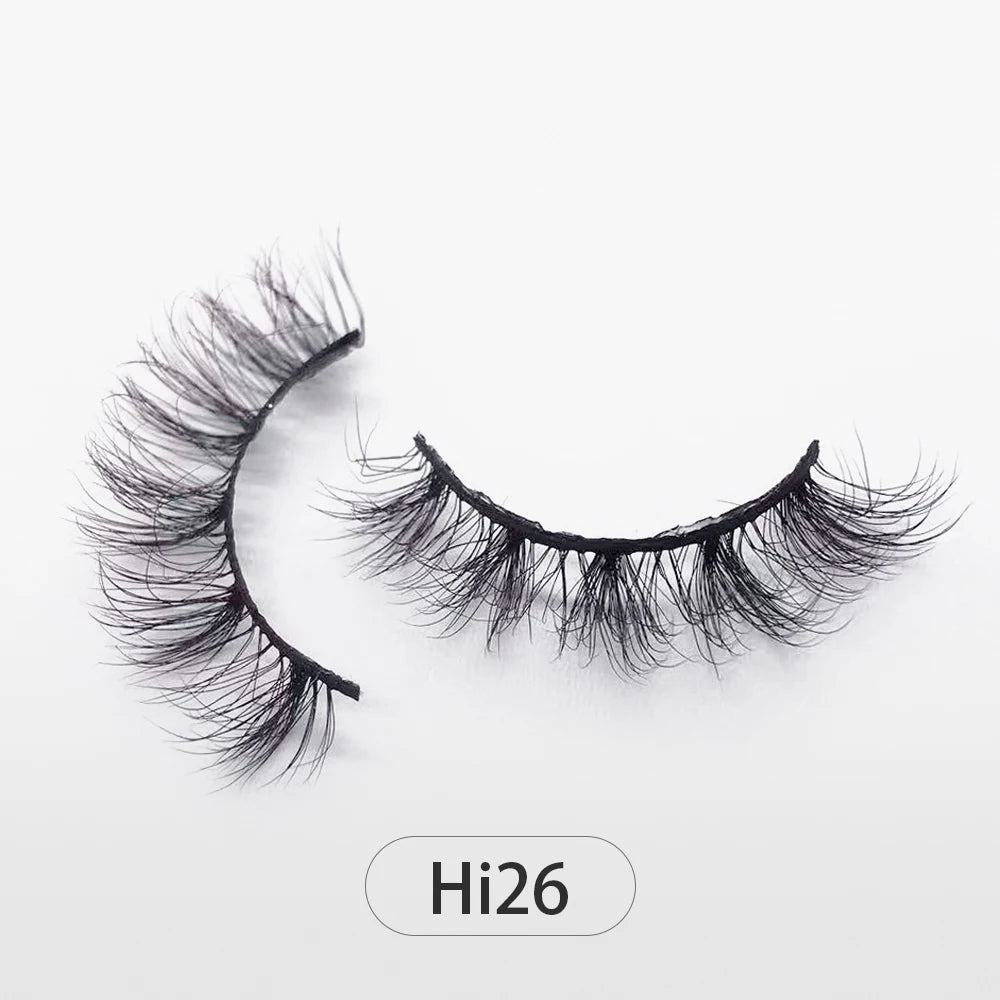 Dropshipping Reuseable Natural Long 12-15mm 3D Faux Mink Lashes Fluffy Volume False Eyelashes Cruelty Free Wispy Makeup Lashes Hi26 15mm CHINA