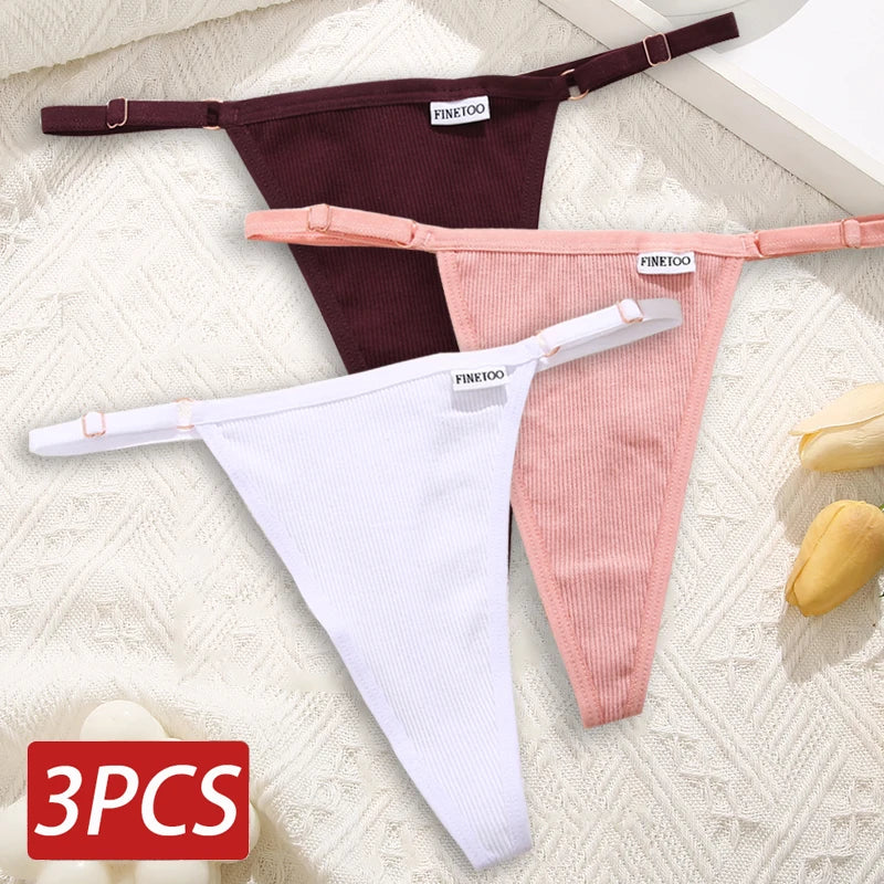 Cotton Sexy Thongs Adjustable Women's Panties Soft Panties Low Waist Seamless Thongs Woman Lingerie Tangas Mujer S-XL FINETOO Set 3 Set