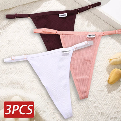 Cotton Sexy Thongs Adjustable Women's Panties Soft Panties Low Waist Seamless Thongs Woman Lingerie Tangas Mujer S-XL FINETOO Set 3 Set