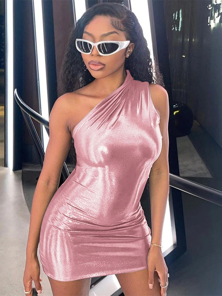 Sexy One Shoulder Bodycon Dresses For Women Solid Irregular Skinny Mini Dress Female Party Nightclub Buttocks Short Gown vestido Badiee Stylez