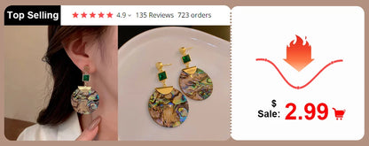 AENSOA Vintage Abstract Simulated Natural Stone Dangle Earrings for Women Van Gogh Painting Star Geometric Volcanic Rock Earring