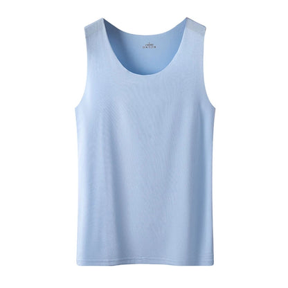 Women Summer Ice Silk Seamless Top Basic Sleeveless O-Neck Racerback Athletic Thin Shirts Plain Solid Color Yoga Quick Dropship Blue
