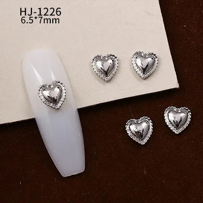 20PCS 3D Glossy Gold Silver Metallic Love Heart Various Crook Frame Solid Alloy Nail Art Rhinestones Decorations Manicure Charms HJ-1226