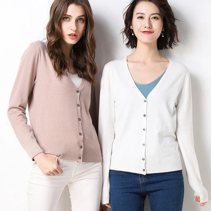 Women Cardigans 2025 Single Breasted Solid Knitted Shirt Spring Autumn Cardigan Korean Fashion V-neck Sweaters Knit Outerwear